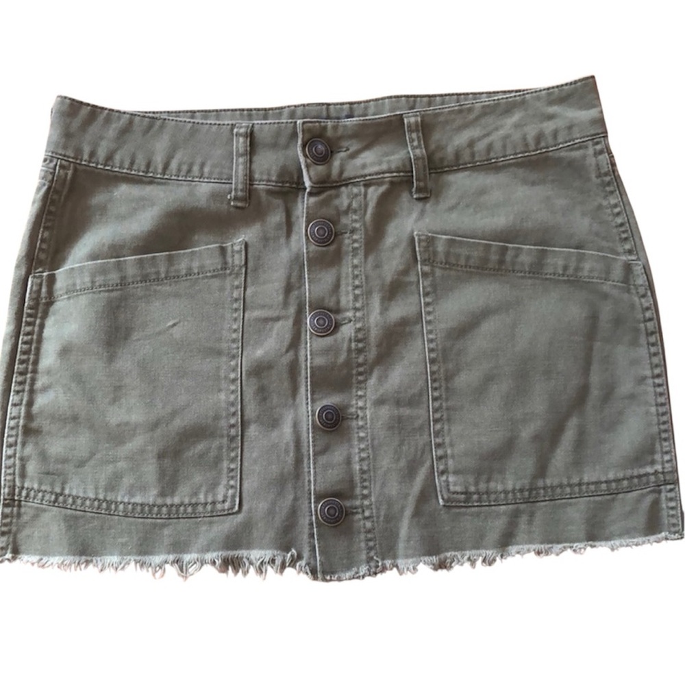Aeropostale Army Green button up mini jean skirt w/front & back pockets Size 6 - Picture 1 of 8